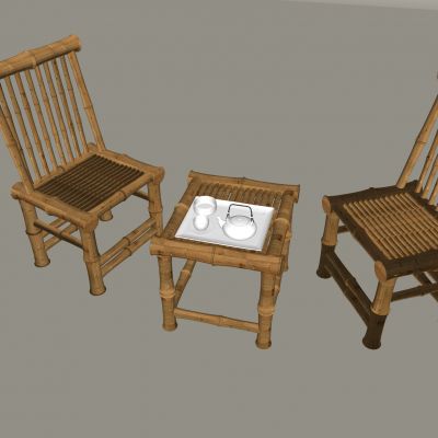 竹编椅子靠背椅 编织藤椅 竹桌椅 茶座桌椅 茶壶茶杯 方几