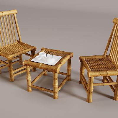 竹编椅子靠背椅 编织藤椅 竹桌椅 茶座桌椅 茶壶茶杯 方几