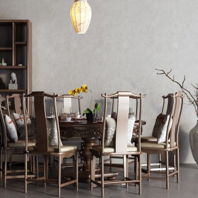 中式餐桌 圆桌 博古架