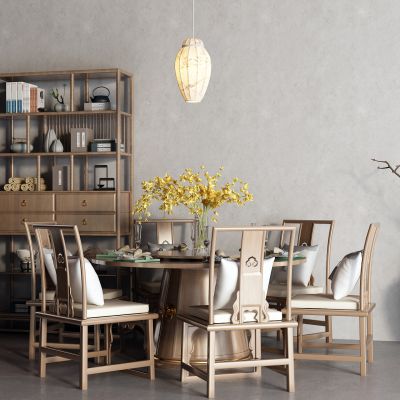 中式餐桌 圆桌 博古架