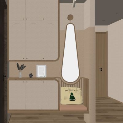 北欧 奶油风 原木风 悬浮 弧形镜子 入户 鞋柜 隔断 玄关