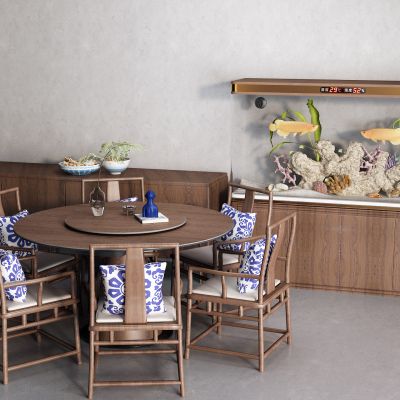 中式餐桌 圆桌 电视柜 水族箱