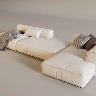 现代奶油风沙发 布艺L型转角沙发 抱枕沙发巾