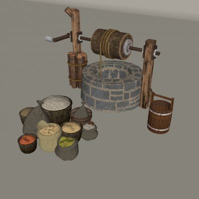 古井摆件 木辘轳井架 石雕井口石井 圈压井石 手摇打水摆件 五谷杂粮粮食