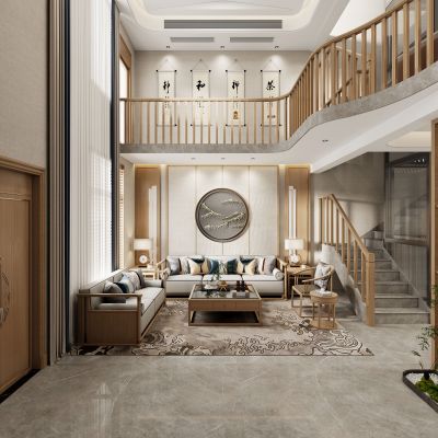 新中式别墅客厅，别墅客厅
