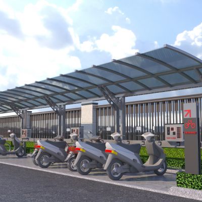 现代电动自行车停车棚 充电桩自行车棚 