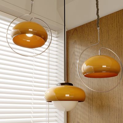 北欧奶油风小吊灯 中古蛋挞复古卧室餐厅灯 可移位吧台玻璃吊灯