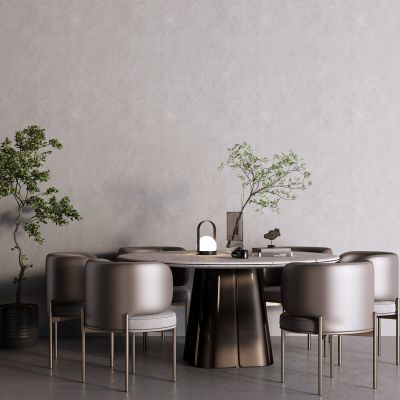 现代大理石餐桌 盆栽