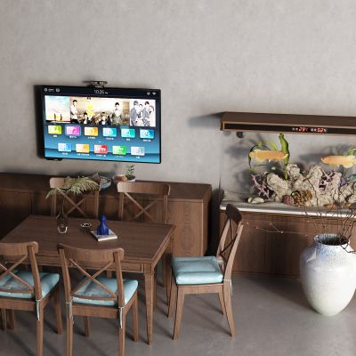 中式餐桌 电视柜 电视机 鱼缸