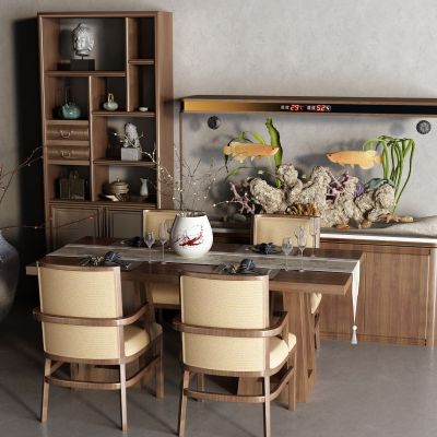 中式电视柜 鱼缸 博古架 餐桌