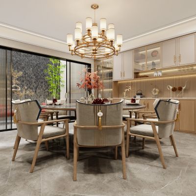 新中式餐厅，餐桌，餐厅