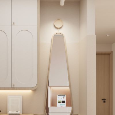 北欧 奶油风 原木风 悬浮 弧形镜子 入户 鞋柜 隔断 玄关