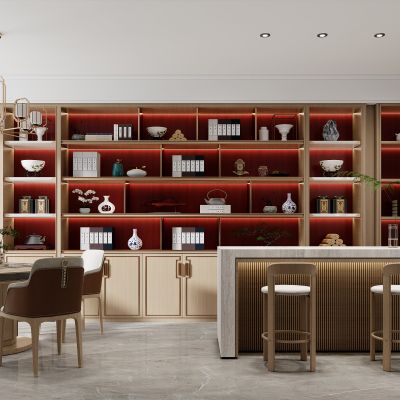 新中式书房，书房，书柜，麻将桌