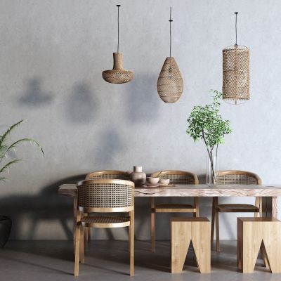 侘寂餐桌 藤编吊灯
