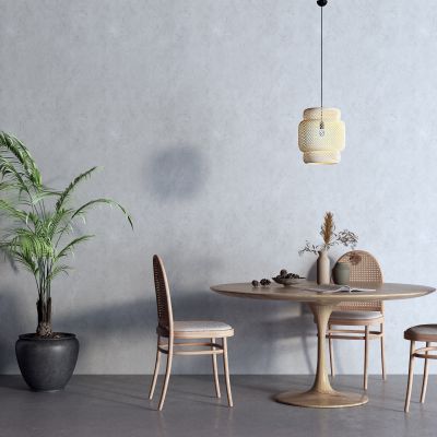 侘寂圆桌 餐桌 藤编吊灯