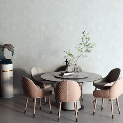 现代大理石餐桌 圆桌 雕塑