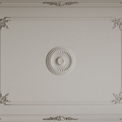 法式天花吊顶 法式灯盘 法式雕花线条