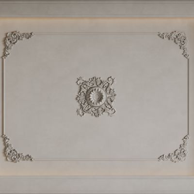 法式天花吊顶 法式灯盘 法式雕花线条