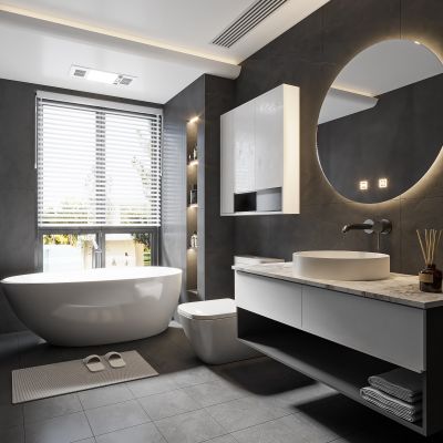 现代卫生间 浴室柜 洗脸盆 镜柜 马桶