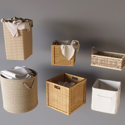 北欧藤条整理收纳篮篓 轻奢棉绳编织衣物收纳桶筐 藤编脏衣篮 换洗衣物收纳篮