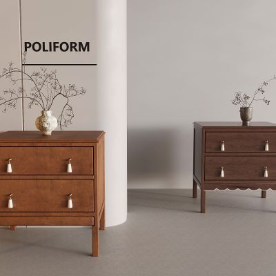 法式中古实木床头柜 复古轻奢床边柜二斗柜 美式原木色抽屉柜 禅意陶罐花艺花瓶