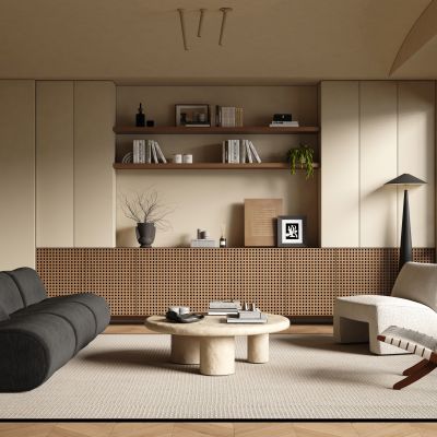 侘寂中古风客厅 中古风客厅 落地灯 无主灯