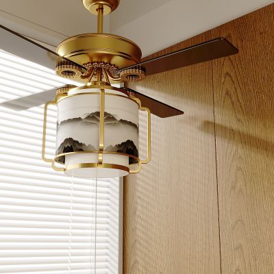 新中式风扇灯 中国风复古静音吊扇灯 客厅卧室茶室仿古风扇吊灯
