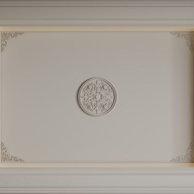 法式天花吊顶 法式灯盘 法式雕花线条