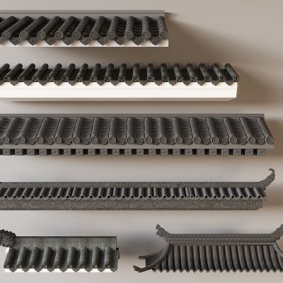 中式建筑古建屋檐 屋顶瓦片青瓦 雕刻构件 飞檐琉璃瓦 屋顶屋脊马头墙 门头墙头