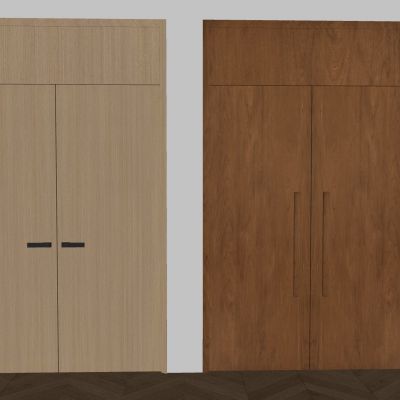  现代奶油风实木双开门 中古风实木双门对开门 