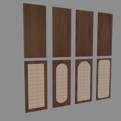 侘寂中古风衣柜门板 复古藤编衣柜门板 新中式实木衣柜门板