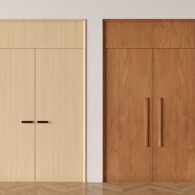  现代奶油风实木双开门 中古风实木双门对开门 