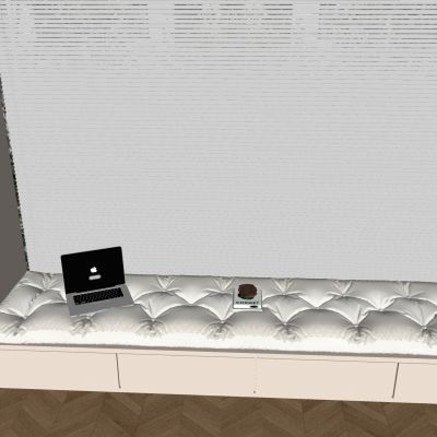 现代奶油飘窗坐垫 榻榻米坐垫 布艺软饰坐垫 百叶帘 苹果笔记本电脑 抱枕