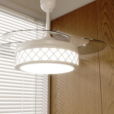 北欧奶油风扇灯 客厅餐厅卧室隐形吊扇灯智能变频风扇带吊灯一体