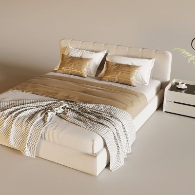现代奶油双人床 酒店布艺软包双人床 抽屉床头柜 轻奢实木双人床