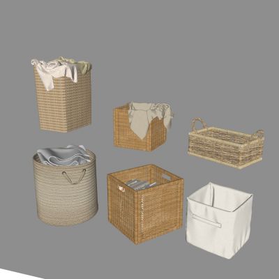 北欧藤条整理收纳篮篓 轻奢棉绳编织衣物收纳桶筐 藤编脏衣篮 换洗衣物收纳篮