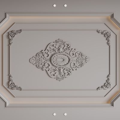 法式天花吊顶 法式灯盘 法式雕花线条