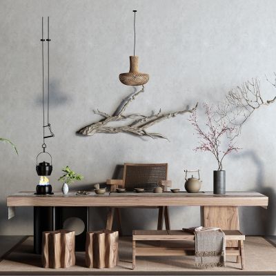 侘寂茶桌椅 盆栽