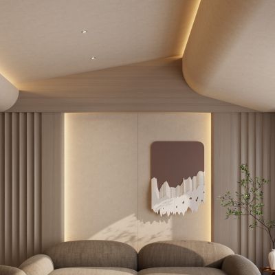 北欧 奶油 中古风 弧形斜顶 弧形窗 泡泡沙发 客厅