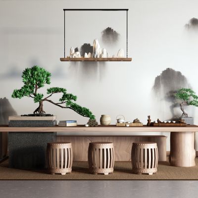 中式茶桌椅 茶水柜