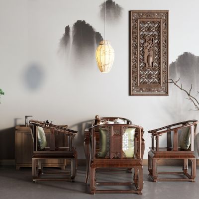 中式雕花 茶桌椅