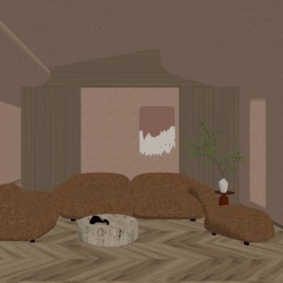  北欧 奶油 中古风 弧形斜顶 弧形窗 泡泡沙发 客厅