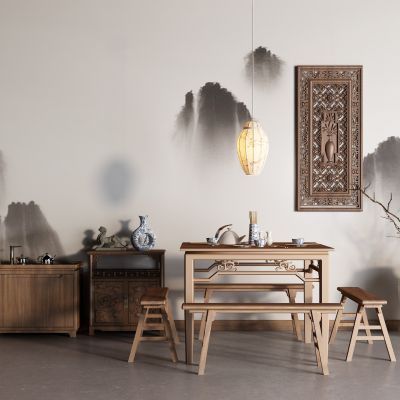 中式茶水柜 雕塑 餐桌