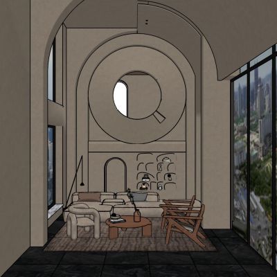 法式 奶油 中古风 挑空 跃层复式 弧形造型 别墅客厅