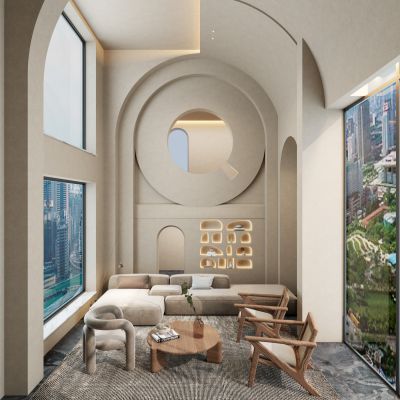 法式 奶油 中古风 挑空 跃层复式 弧形造型 别墅客厅