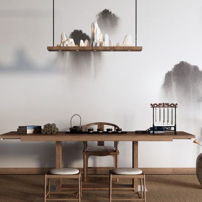 中式茶桌椅 盆栽