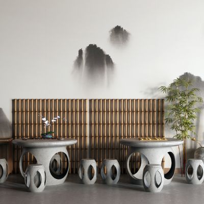 中式户外桌 石桌 象棋桌 围棋桌 茶水柜