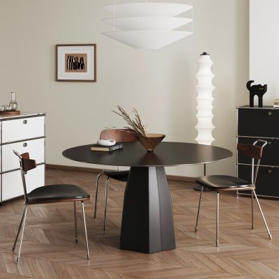 现代黑白极简餐厅 餐桌椅 开放式餐厅