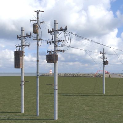 现代电线杆  电箱 电线