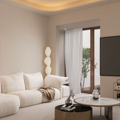 现代客厅 意式客厅 无主灯客厅 沙发茶几组合 摆件 